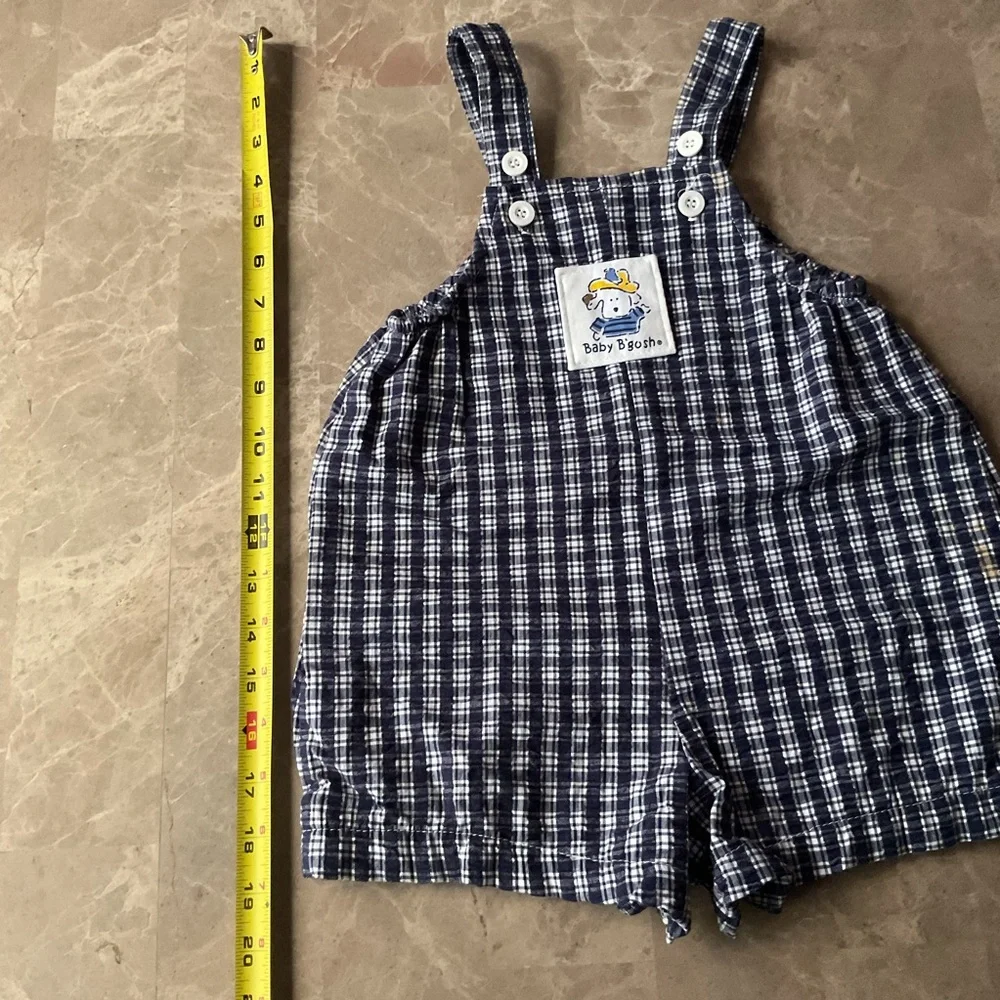 Oshkosh B'gosh vintage 80’s Sz  18M Overalls Romper Dog Patch plaid vest bank